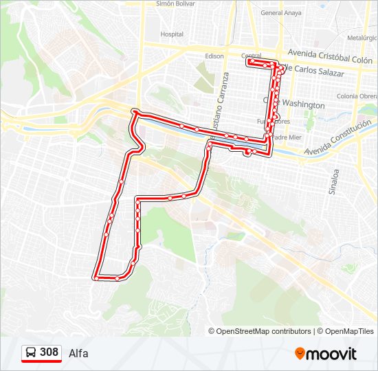 308 bus Line Map