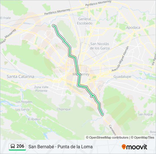 Mapa de 206 de autobús