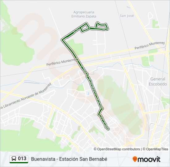 Mapa de 013 de autobús