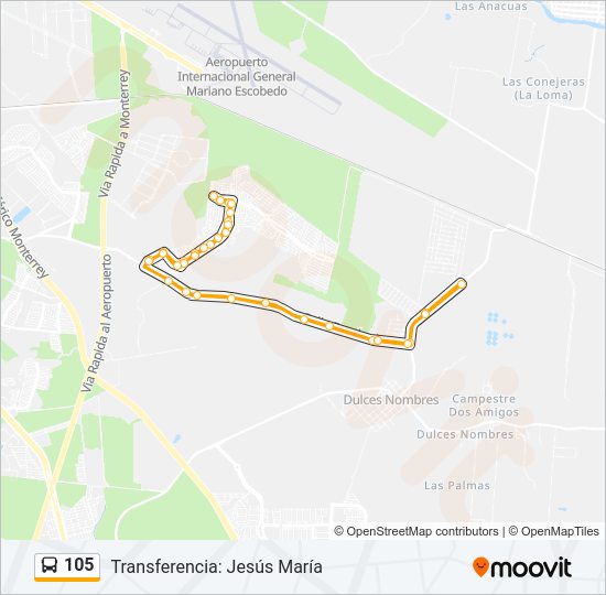 Mapa de 105 de autobús