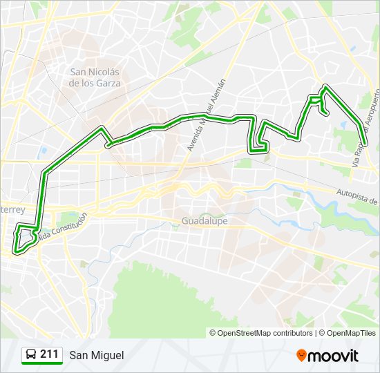 Mapa de 211 de autobús