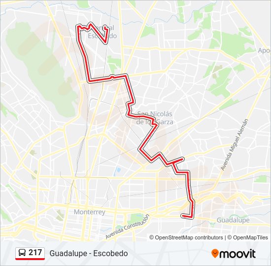 Mapa de 217 de autobús