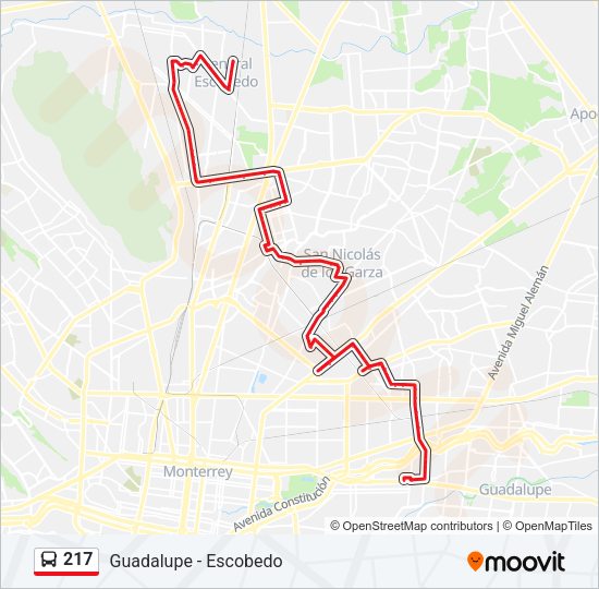 Mapa de 217 de autobús