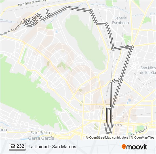 Mapa de 232 de autobús