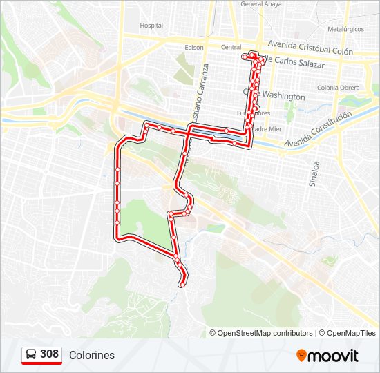 308 bus Line Map