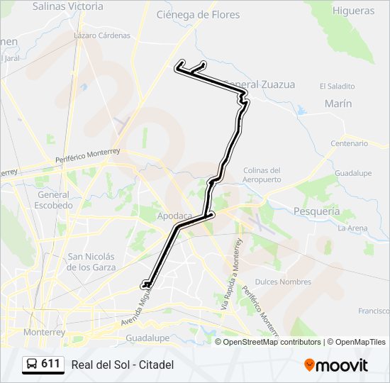 Mapa de 611 de autobús