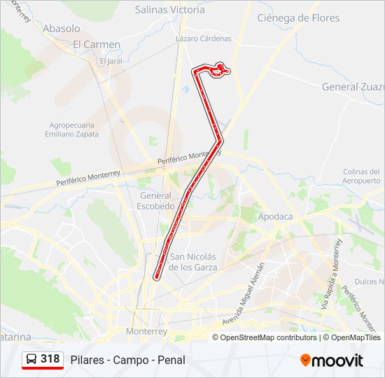 Mapa de 318 de autobús