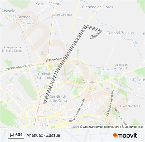 Mapa de 604 de autobús