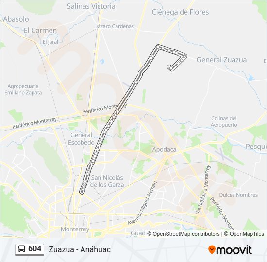 Mapa de 604 de autobús