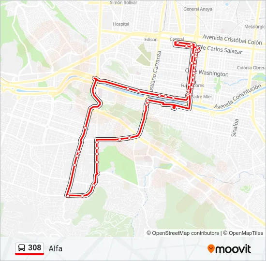 308 Bus Line Map