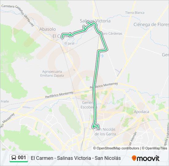 Mapa de 001 de autobús