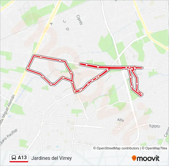 A13 Bus Line Map