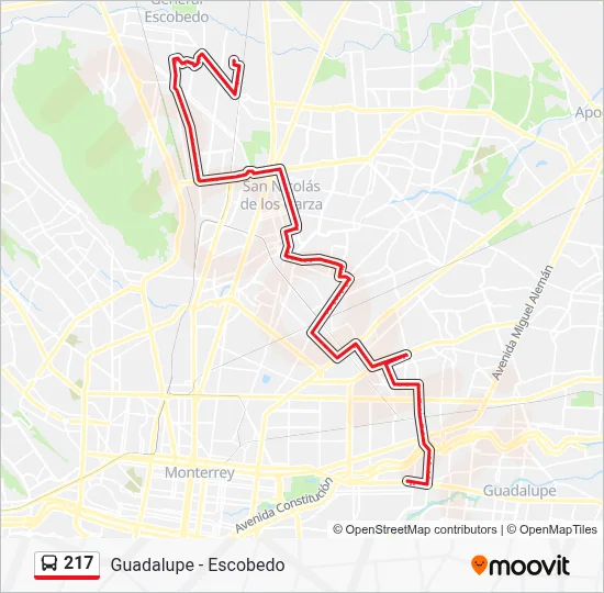 Ruta 217 - Guadalupe - Escobedo: horarios, paradas y mapas (Actualizado)