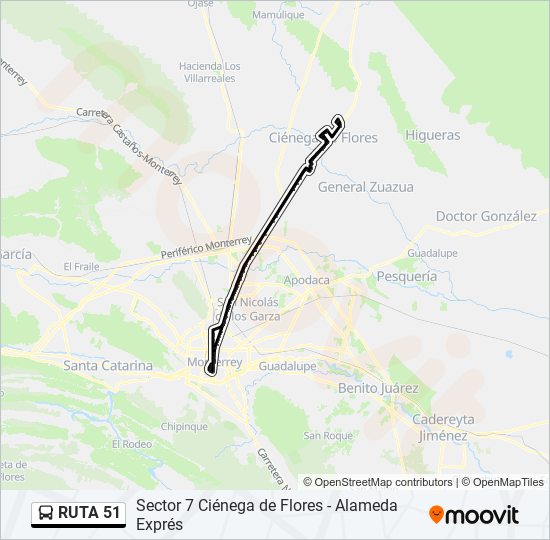 Ruta 51: horarios, paradas y mapas - Ciénega de Flores - Alameda (Actualizado) Ruta 51: horarios, paradas y mapas - Ciénega de Flores - Alameda (Actualizado)