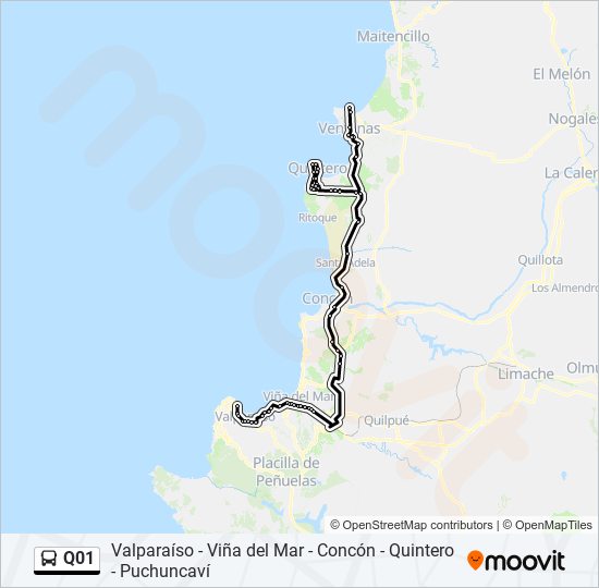 Mapa de Q01 de autobús