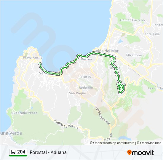 Mapa de 204 de autobús