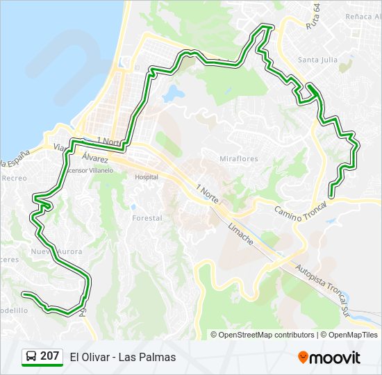 Mapa de 207 de autobús