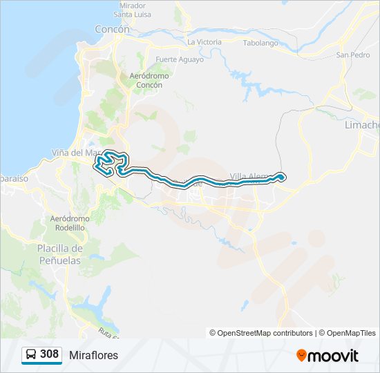 Mapa de 308 de autobús