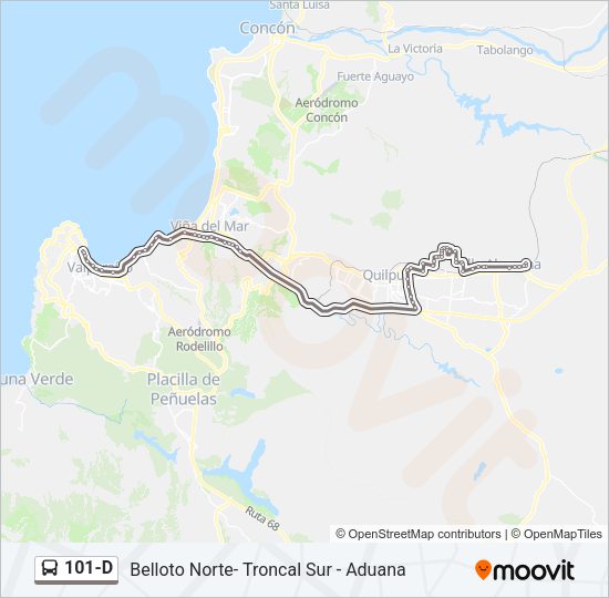 Mapa de 101-D de autobús