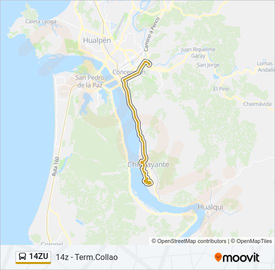 Mapa de 14ZU de autobús
