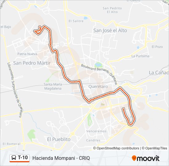 Mapa de T-10 de autobús