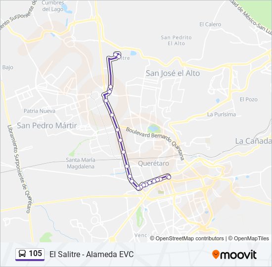 Mapa de 105 de autobús