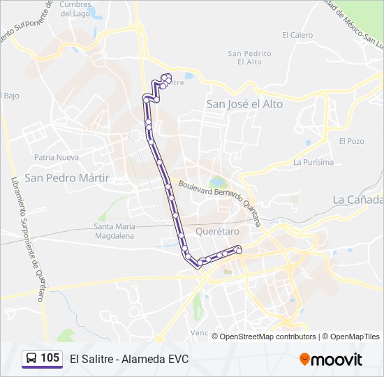 Mapa de 105 de autobús