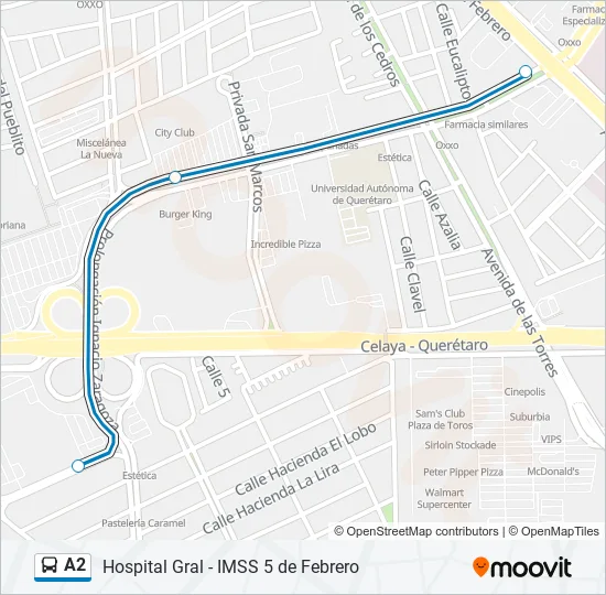 Mapa de A2 de autobús