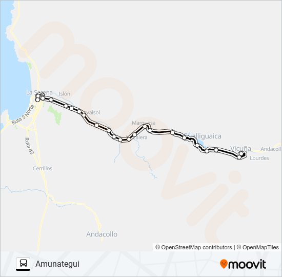 Mapa de VICUÑA - LA SERENA de autobús