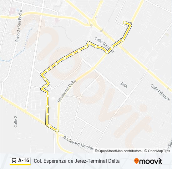 Mapa de A-16 de autobús