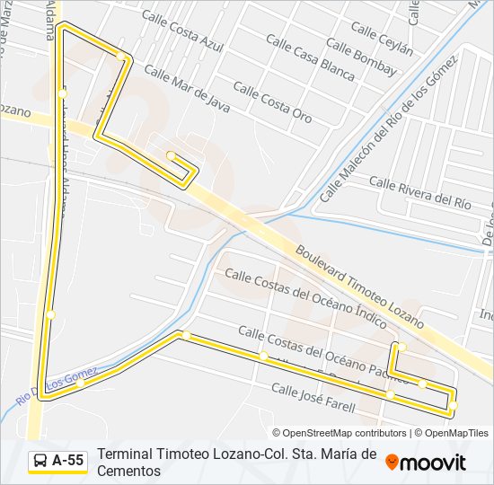 Mapa de A-55 de autobús