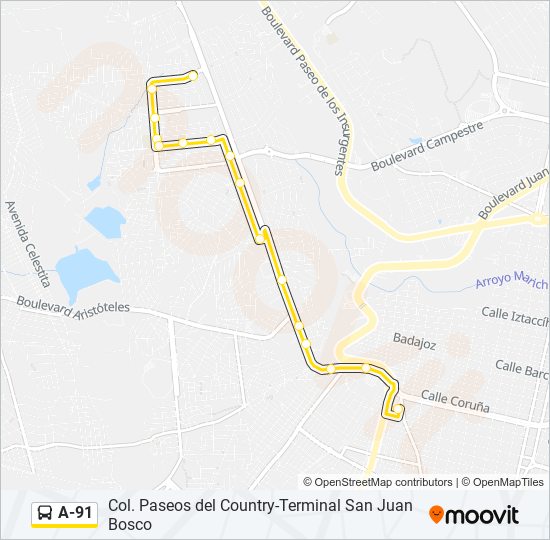 Mapa de A-91 de autobús