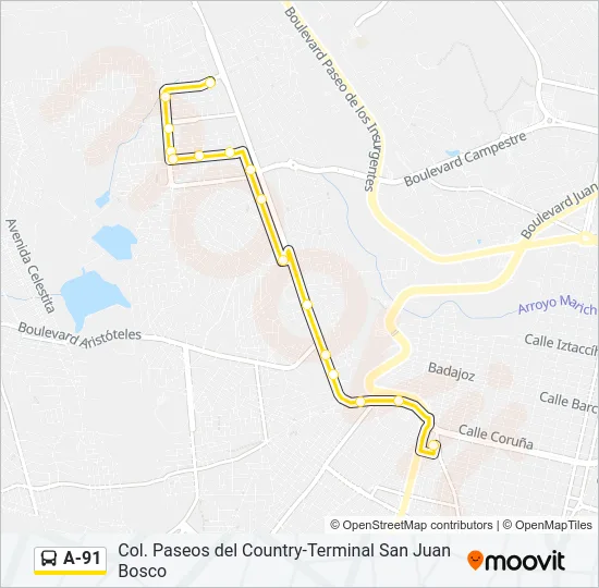 A-91 Bus Line Map
