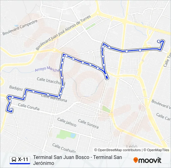 X-11 Bus Line Map