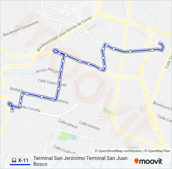 X-11 Bus Line Map