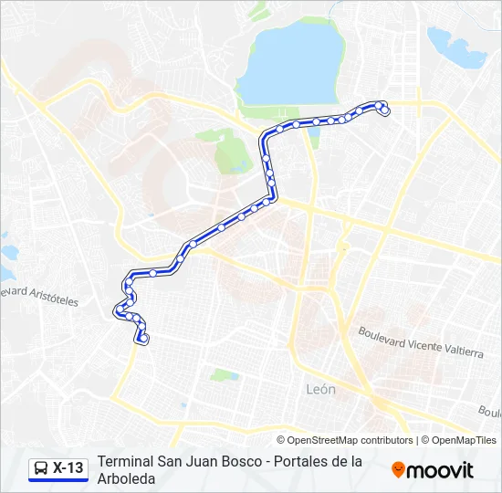 X-13 Bus Line Map