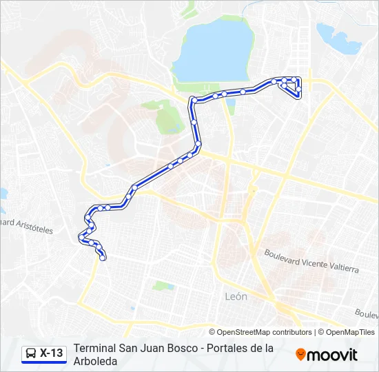 X-13 Bus Line Map