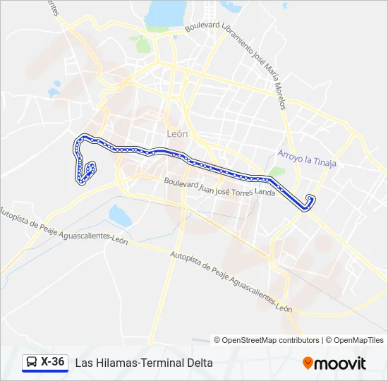 X-36 Bus Line Map