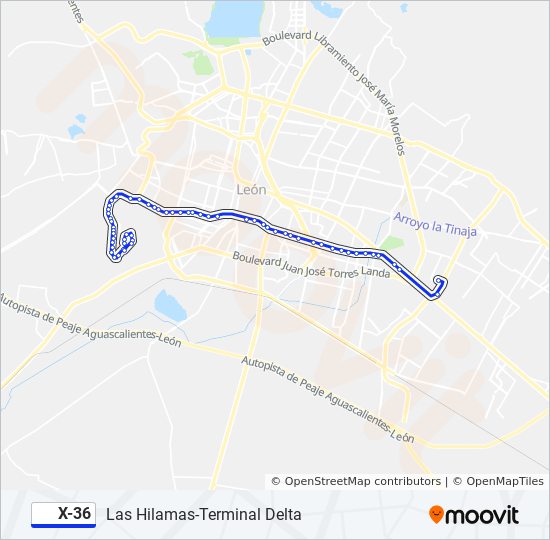 X-36 bus Line Map