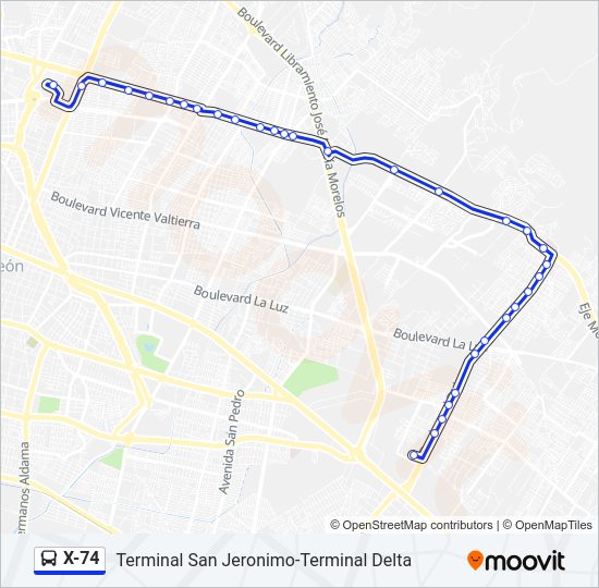 X-74 Bus Line Map