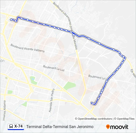 X-74 Bus Line Map