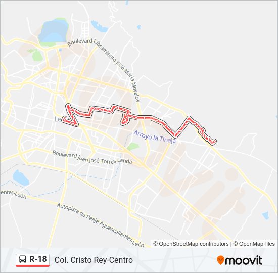 Mapa de R-18 de autobús