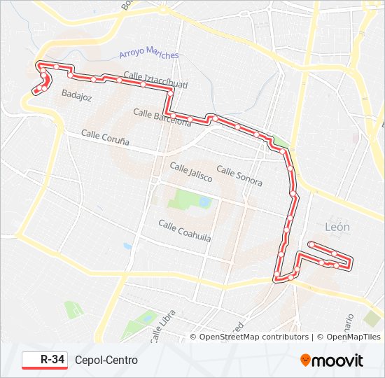 Mapa de R-34 de autobús