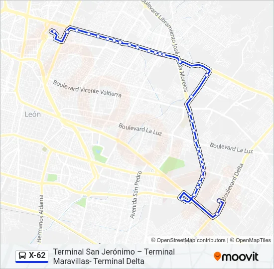 X-62 Bus Line Map