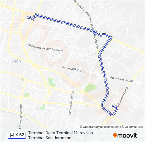 X-62 Bus Line Map