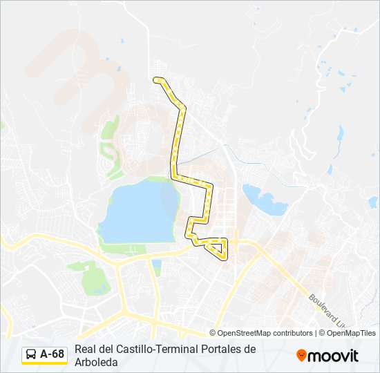 Mapa de A-68 de autobús