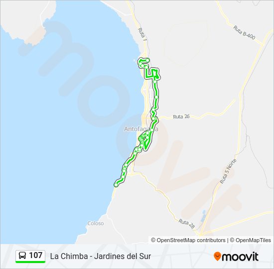 Mapa de 107 de autobús
