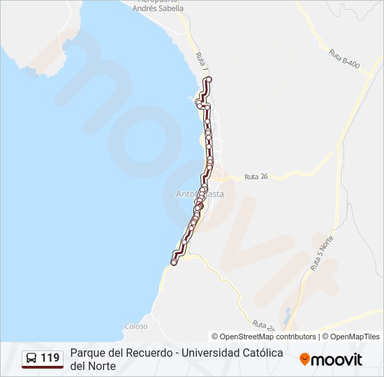 Mapa de 119 de autobús
