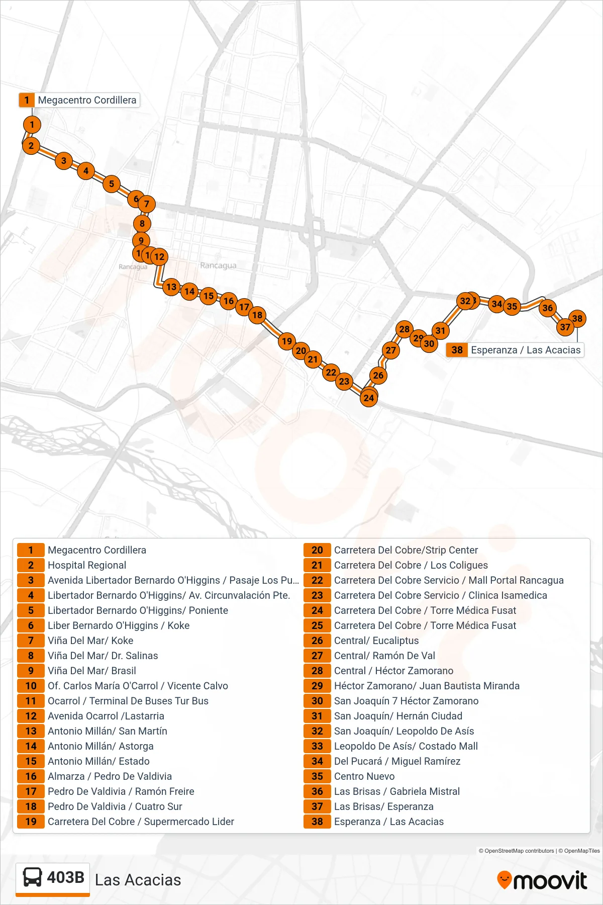 403B bus Line (Las Acacias) route and stops on a map