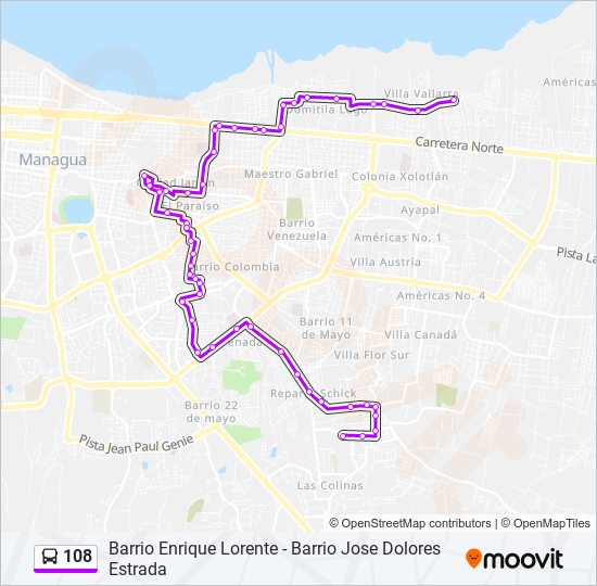 Mapa de 108 de autobús